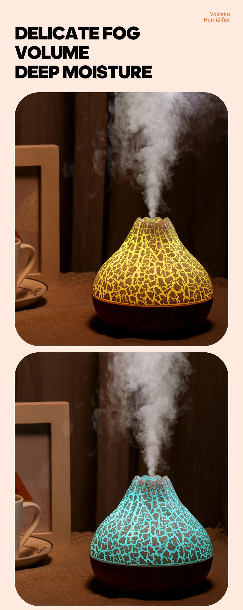 300ml Volcano Air Humidifier Desktop Electric USB Humidifier Air Freshener With 7 Colors Night