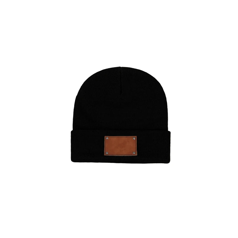 Customized Name Baby Beanie Hat Personalized Leather Beanie