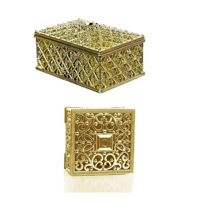 2 PCs Mini Treasure Storage Jewelry Box Silver-color Hollow Flower Pattern