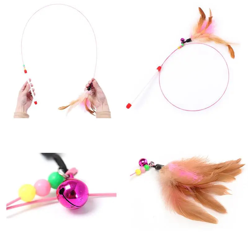 1pc Cat Toy Stick Feather Wand with Bell Mouse Cage Toys Random Color