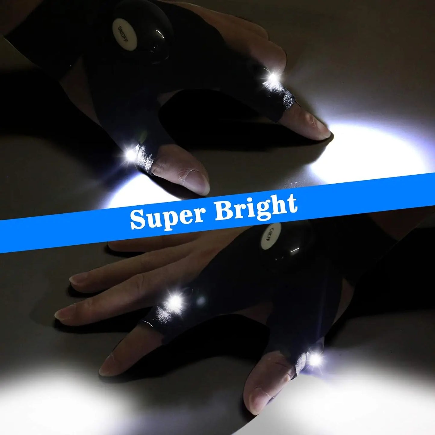 LED Half Finger Glove for Men Women Outdoor Waterproof Night Fishing Bait, Cycling, Running, Flashlight