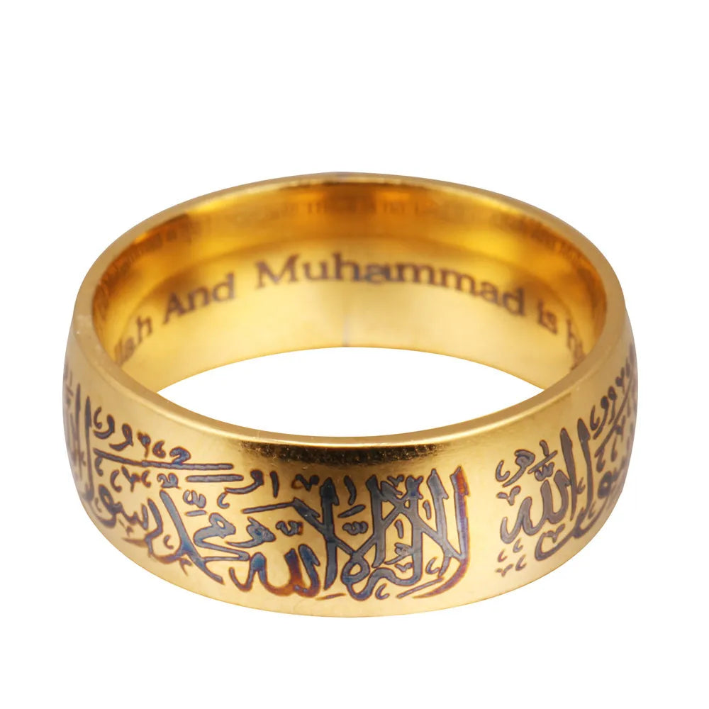 Islamic Shamanism Hui Mantra Ring: Fashionable Titanium Steel Muslim Jewelry for Eye Catching Short Stylish