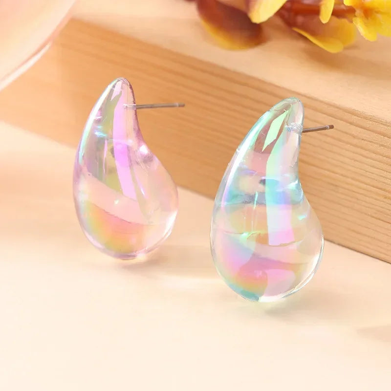 Thick Colorful Teardrop Earrings, Gradient Waterdrop Drop