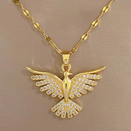 Fashionable Phoenix Necklace with Zircon Copper Inlaid Pendant Necklace