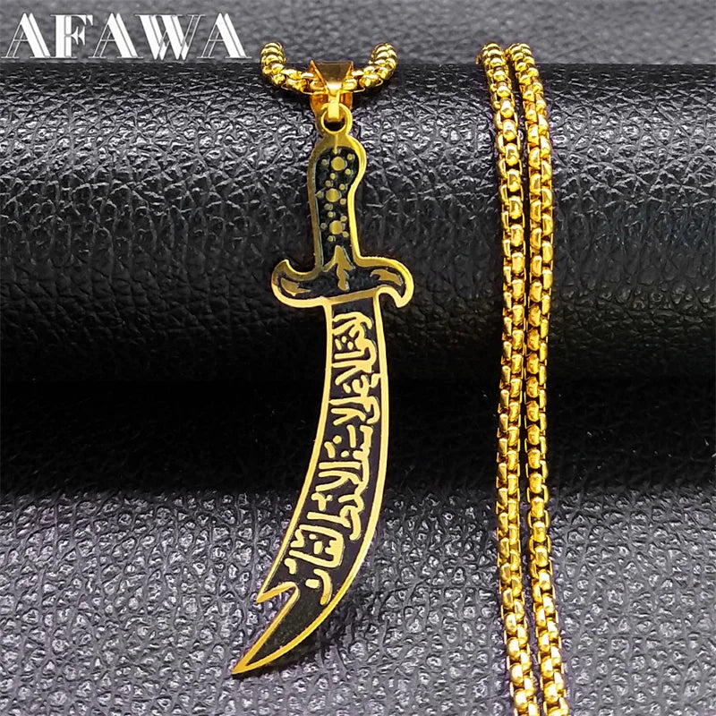 Arabic Ali Sword Knife Chain Necklaces Stainless Steel Gold Color