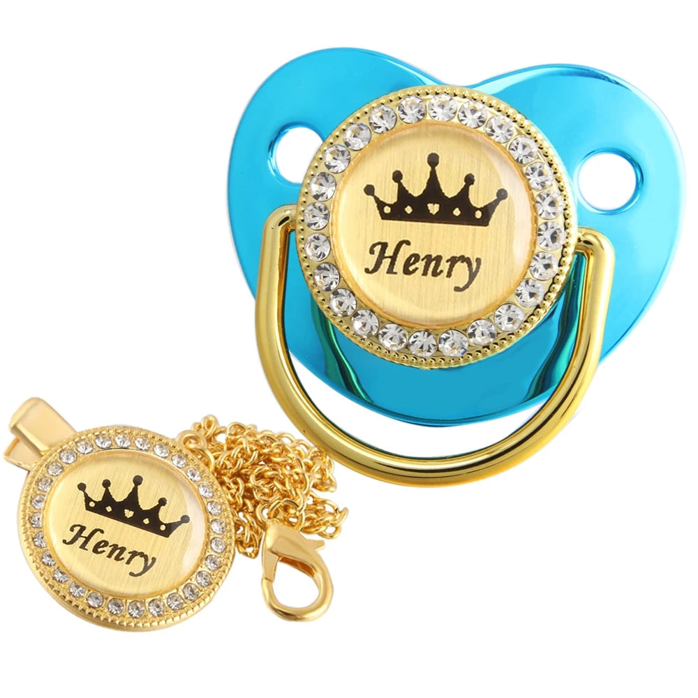 Personalized Crown Name Baby Pacifier With Chain Clip