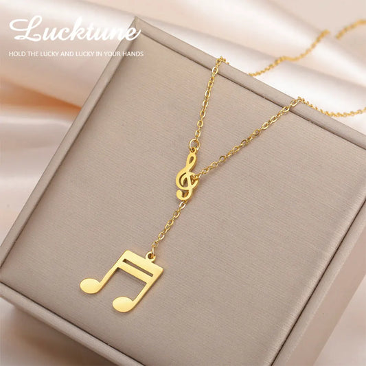 Music Note Pendant Necklace Stainless Steel