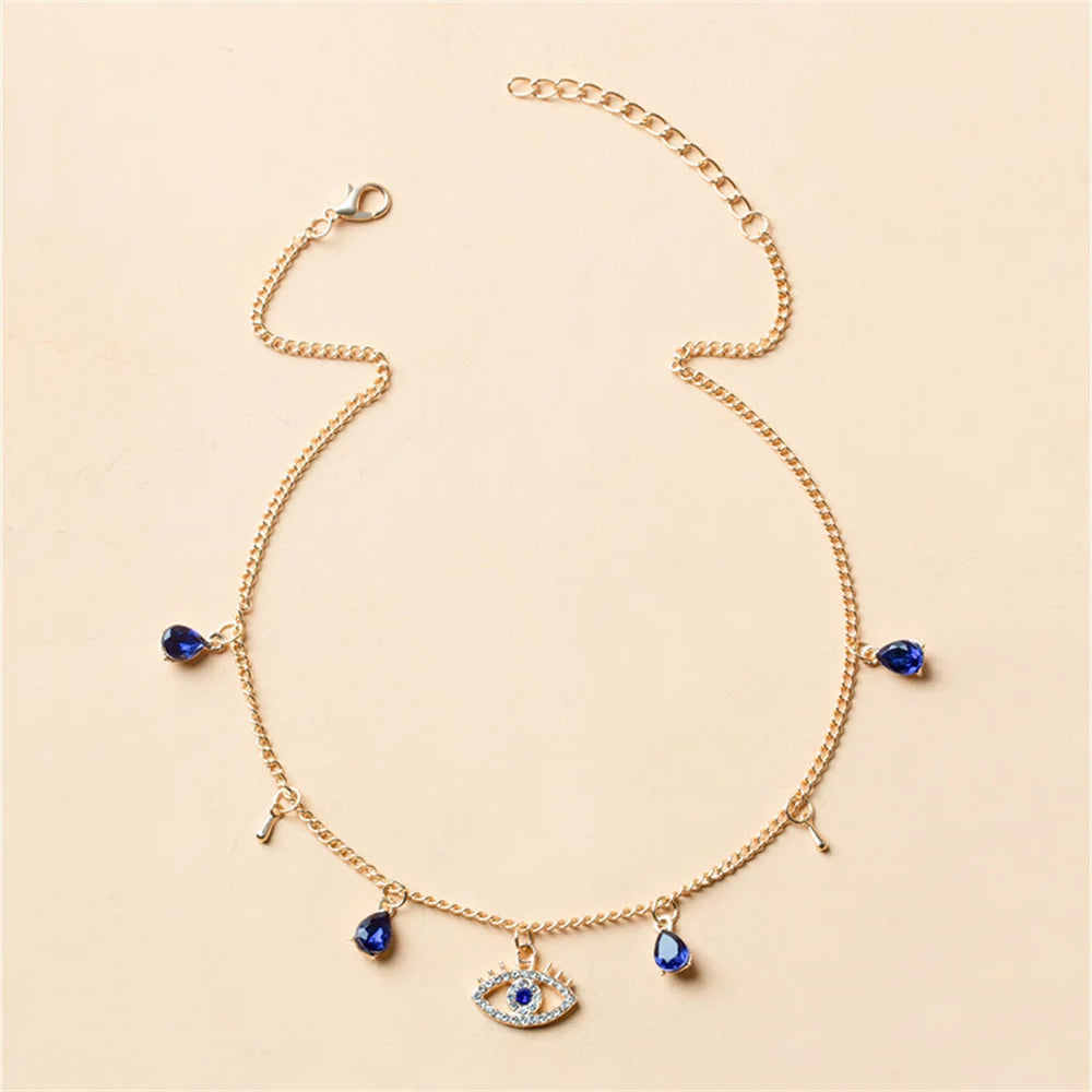 Crystal Blue Turkish Evil Eyes Necklace