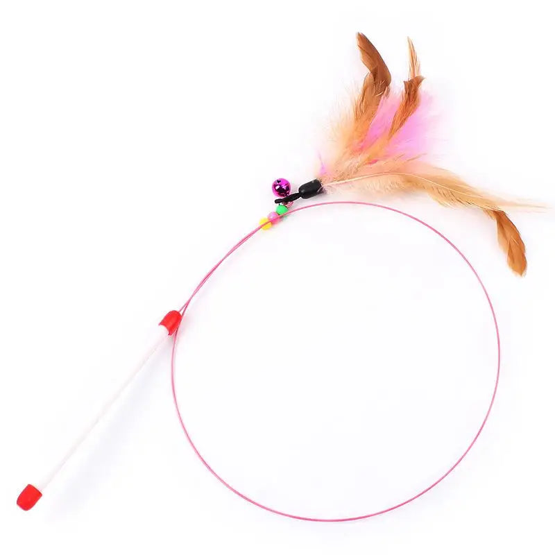 1pc Cat Toy Stick Feather Wand with Bell Mouse Cage Toys Random Color