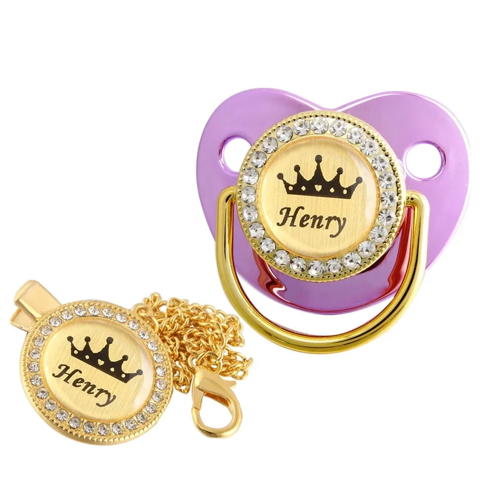 Personalized Crown Name Baby Pacifier With Chain Clip