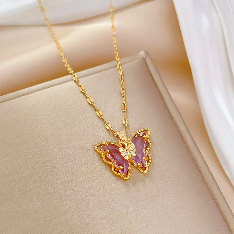 Gorgeous and Stylish Hollow Butterfly Necklace with Crystal Drop