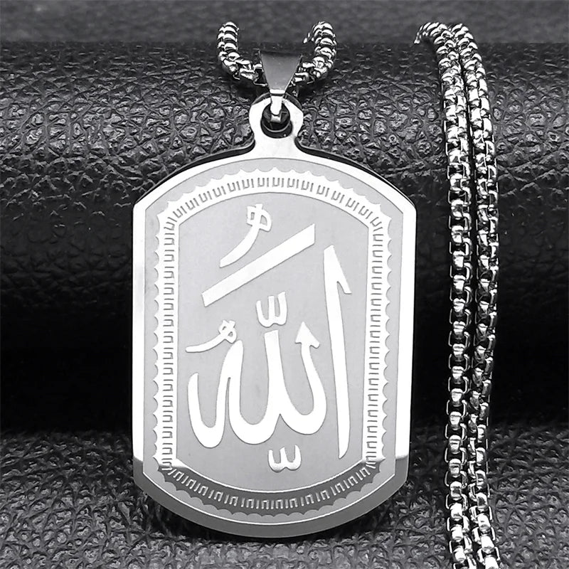 Stainless Steel Islamic Arab Allah Blessing God Pendant Necklace for Men/Women Black Color Islam Chain Necklace