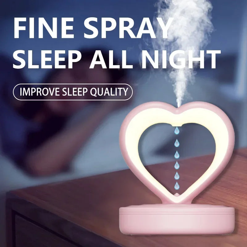 Creative Heart Shaped Anti-Gravity Humidifier LED Water Drop Air Humidifier