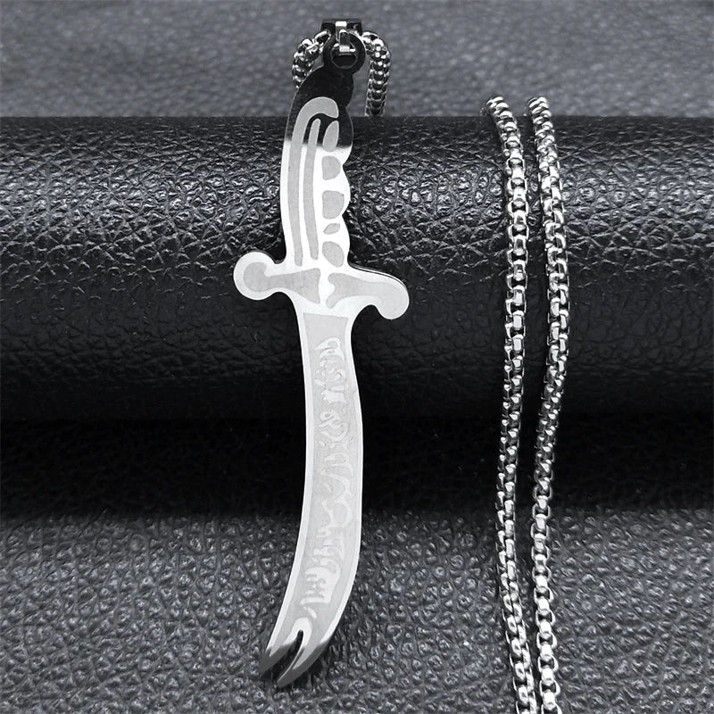 Arabic Ali Sword Knife Chain Necklaces Stainless Steel Gold Color