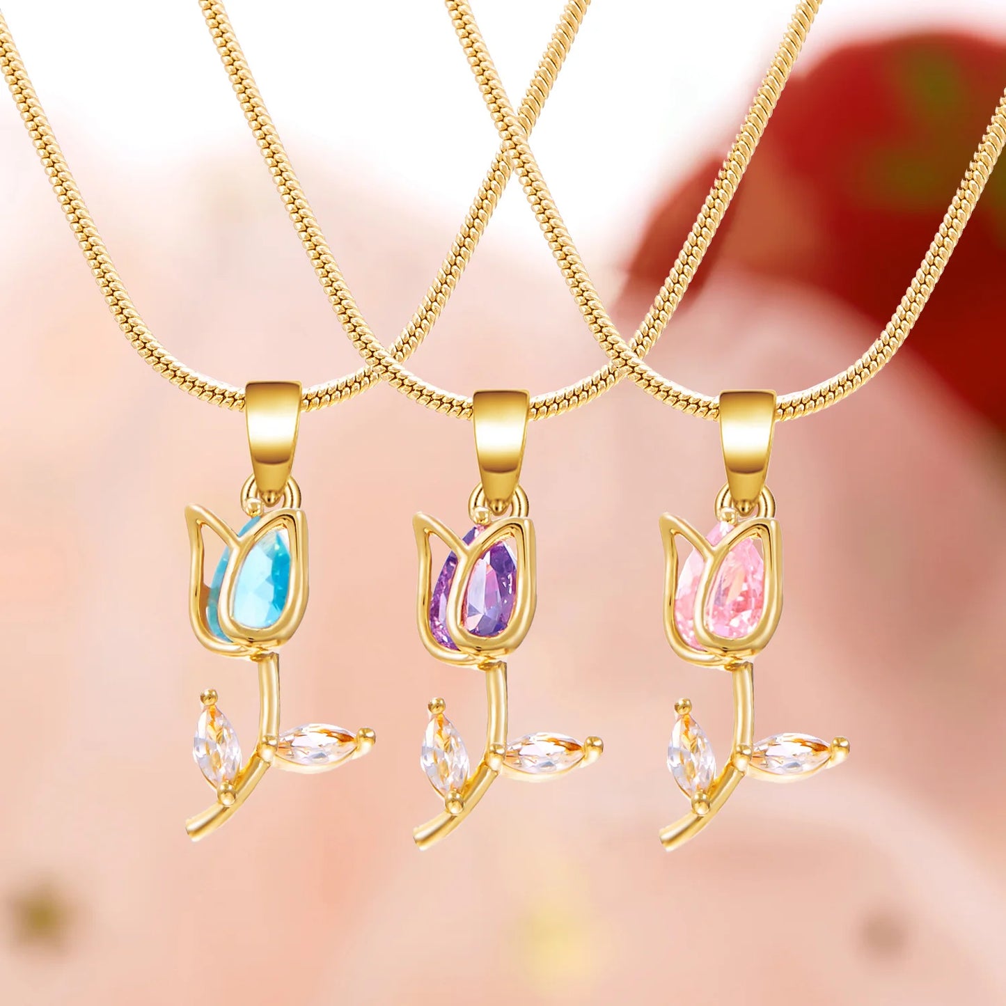 Light Luxury Tulip Flower Pendant Necklace